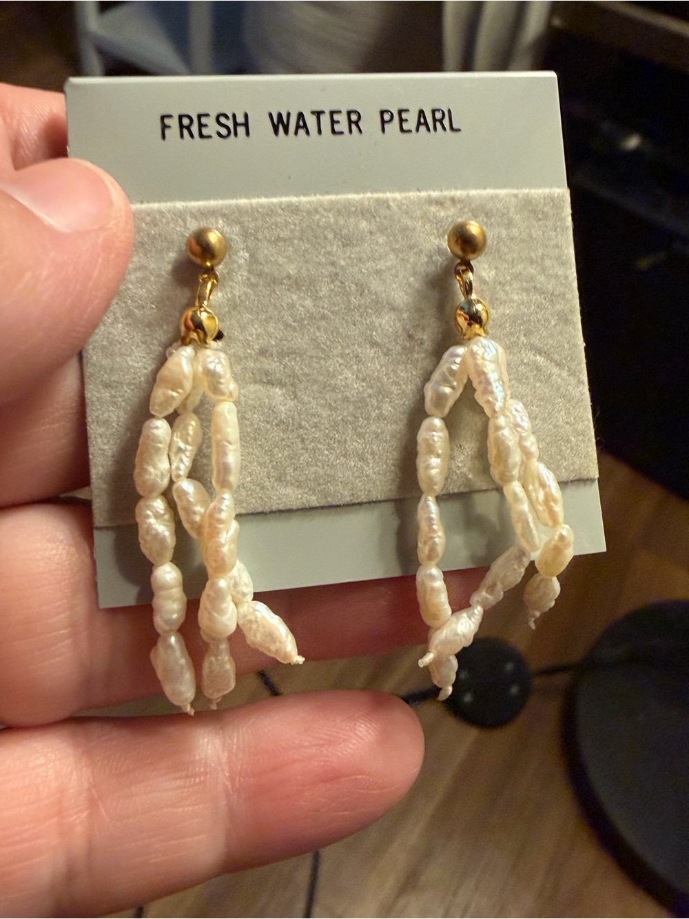 Fresh Water Pearl Multi-Strand Drop Earrings - Gold and White